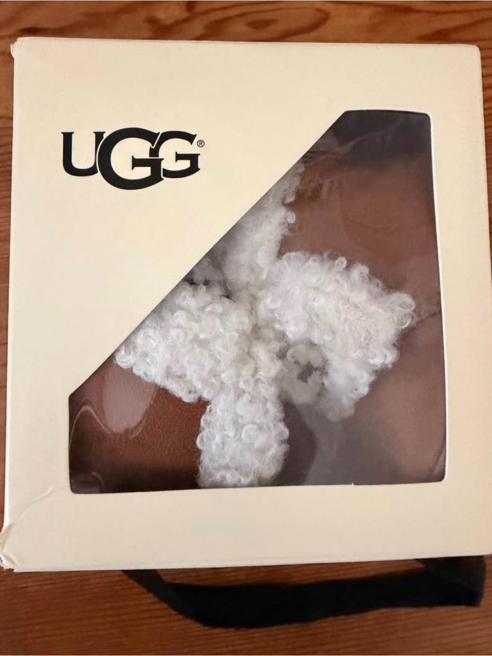 UGG Baby Walker Booties in Chestnut Brown with White Sherpa Bow